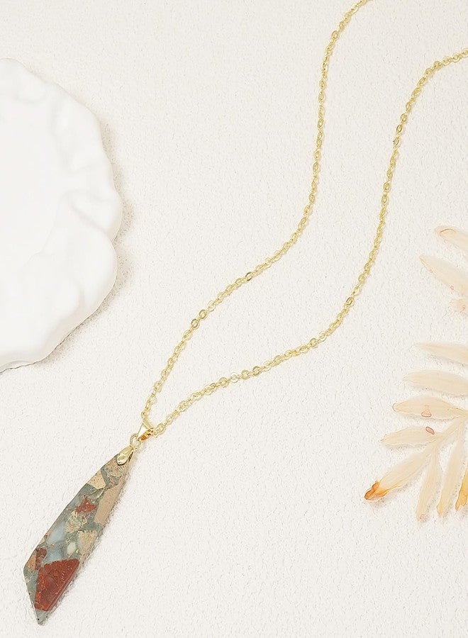 Wovanoo Nature Stone Necklaces for Women Boho Gemstone Pendant Necklace 18K Gold Chain Necklaces Beige Gold - Image 5